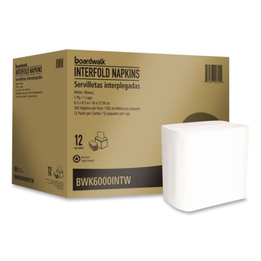 Boardwalk Interfold Napkins, 1-Ply, 8.8 X 6.3, White, 500/Pack, 12 Packs/Carton