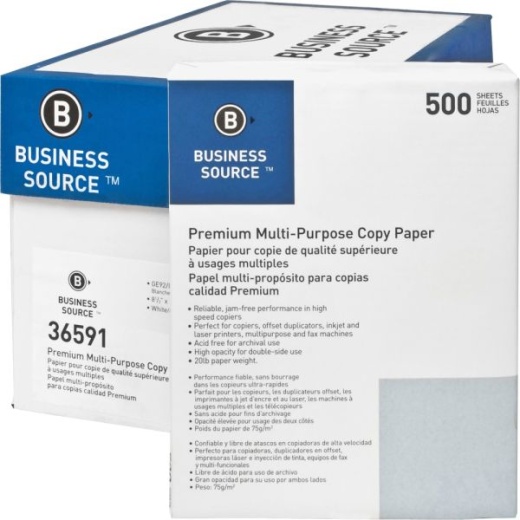 Business Source Premium Multi-Use Printer & Copy Paper, White, Letter (8.5" X 11"), 5000 Sheets Per Case, 20 Lb, 92 Brightness