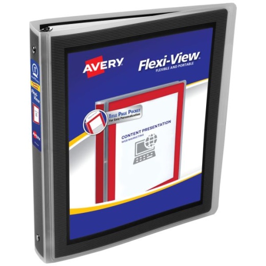 Avery Flexi-View 3 Ring Binder, 1" Round Rings, Black, 1 Binder