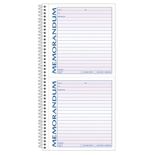 Adams 2-Part Spiral Memo Book, 5 1/4" x 11", Book of 100 Sets