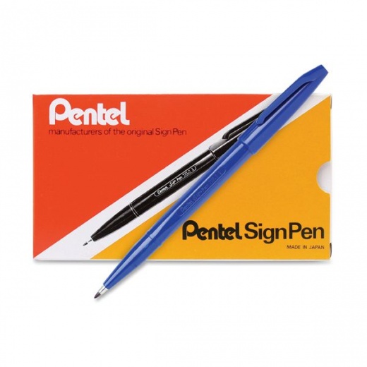 Pentel Arts Sign Pen Fine Point Color Marker, Extra-Fine Bullet Tip, Blue, Dozen