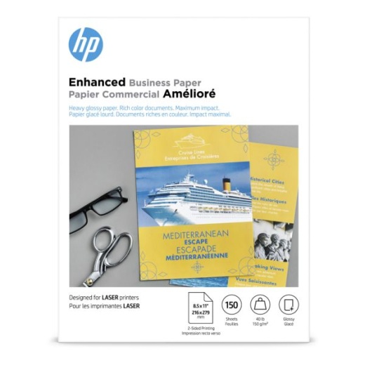 HP Enhanced Business Paper for Laser Printers, Glossy, Letter Size, Heavy 40 Lb, Pack of 150 Sheets
