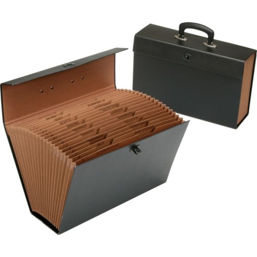 Skilcraft 19-Tab Expanding File Box With Latch, Legal Size, Black