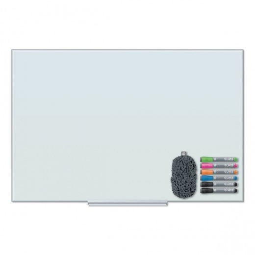 U Brands Floating Glass Dry Erase Board, 47 x 35, White
