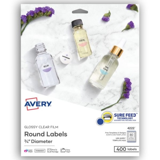 Avery Glossy Clear Print-To-The-Edge Easy Peel Labels With Sure Feed Technology