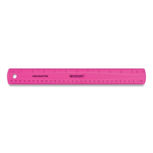 Westcott Non-Shatter Flexible Ruler, Standard/Metric, 12 (30 cm) Long, Assorted Colors, Plastic, 12/Box