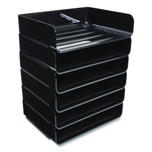 Tru Red Side-Load Stackable Plastic Document Tray, 1 Section, Letter-Size, Black, 6/Pack