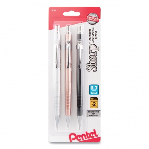 Pentel Sharp Mechanical Pencil, 0.7 mm, HB (#2), Black Lead, Assorted Barrel Colors, 3/Pack