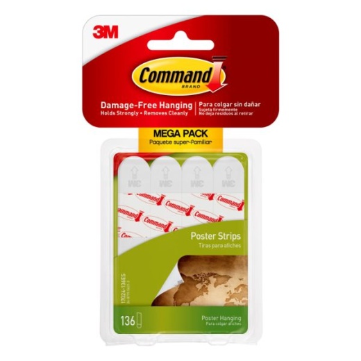 Command Poster Strips - 136 Damage-Free Hanging Strips for Dorm Room Posters, White