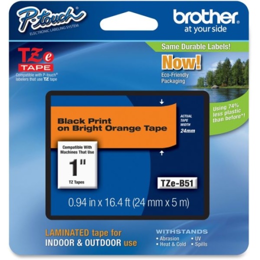 Brother TZe-B51 Laminated Tape - Black on Fluorescent Orange