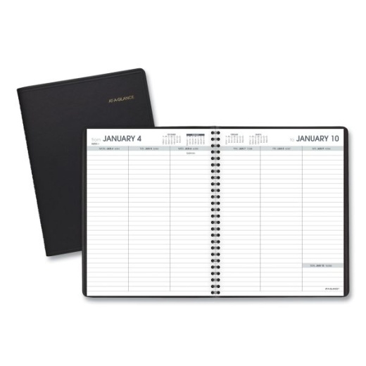 At-A-Glance Weekly Planner Ruled for Open Scheduling, 8.75 x 6.75, Black Cover, 12-Month (Jan to Dec): 2025