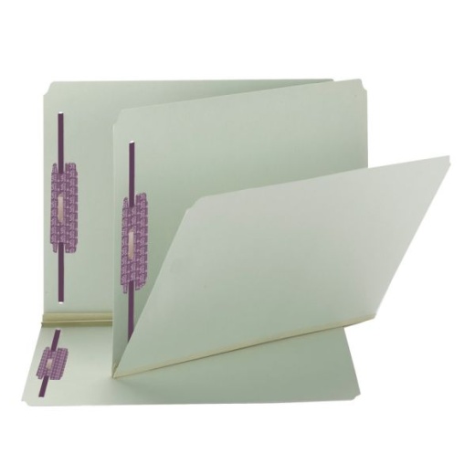 Smead Pressboard Fastener Folders with SafeSHIELD Coated Fasteners - 2" Expansion, Letter Size, Gray/Green, Box Of 25