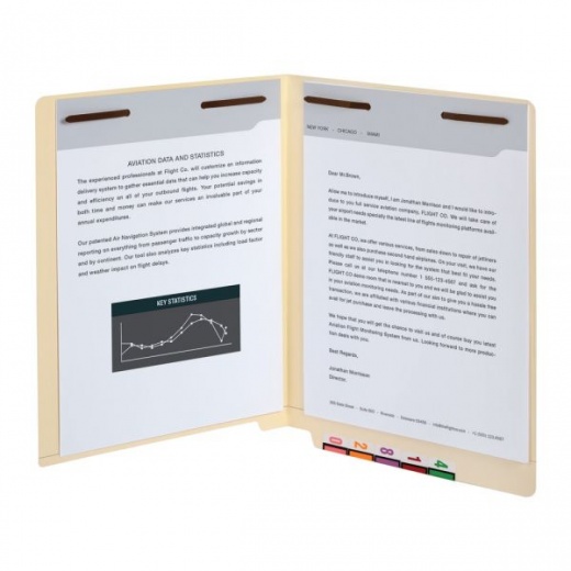 End Tab Fastener Folders - 2 Bonded Fasteners, Straight-Cut Tabs, Letter Size, Manila, Box Of 50