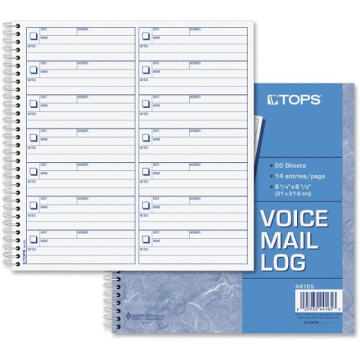 Tops Voice Message Log Book - 50 Sheets, Spiral Bound, 8.50" x 8.25"
