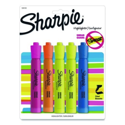 Buy Sharpie Tank Style Highlighters, Assorted Ink Colors, Chisel Tip, Assorted Barrel Colors, 5/Pack Online
