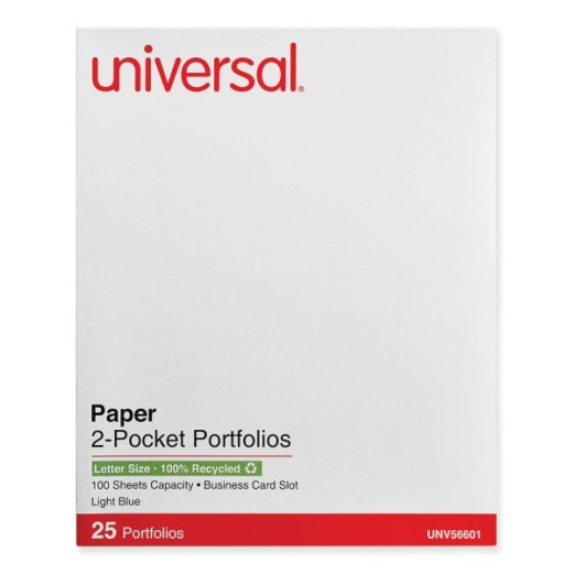 Universal Two-Pocket Portfolio - Light Blue Embossed Leather Grain Paper, 11 x 8.5