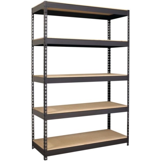 Lorell 5-Shelf Riveted Steel Shelving Unit, 72"H x 48"W x 18"D, Black