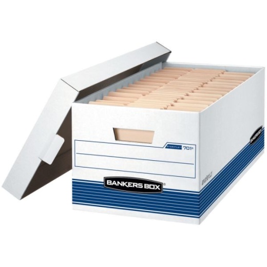 Bankers Box Stor/File Medium-Duty Storage Boxes With Lift-Off Lids - Letter Size, 10" x 12" x 24" - White/Blue, Case Of 20