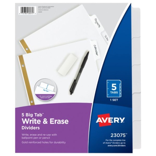 Avery Big Tab Write & Erase Dividers 5 Tab
