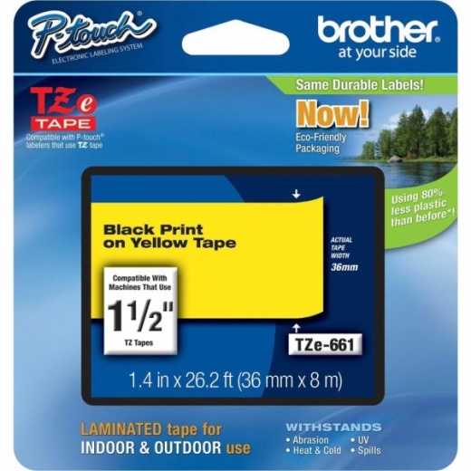 Brother TZe-661 Black-On-Yellow Security Tape - 1.5" x 26.2'