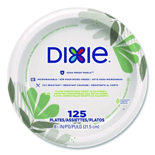 Dixie Pathways Soak-Proof Shield Mediumweight Paper Plates - 8.5" Dia, Green/Burgundy, 125/Pack
