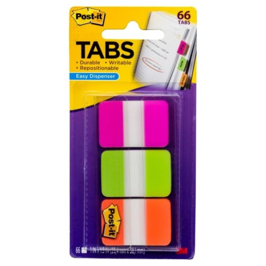 Post-It Notes Durable Filing Tabs, 1" x 1-1/2", Green/Orange/Pink, 22 Flags Per Pad, Pack Of 3 Pads