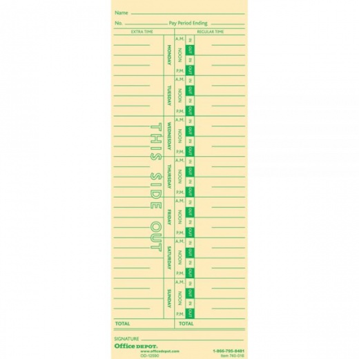 Time Cards, Weekly, Monday-Sunday Format, 1-Sided, 3 3/8" x 8 7/8", Manila, Pack Of 100