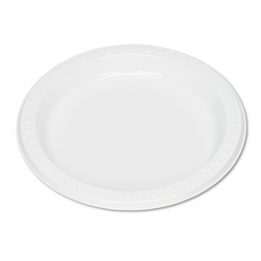 Tablemate Plastic Dinnerware, Plates, 7" Dia, White, 125/Pack