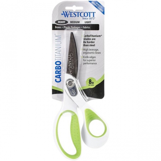 Westcott® CarboTitanium Scissors, 8, Straight, White/Green