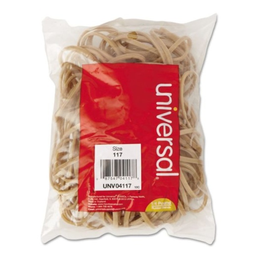 Universal Rubber Bands, Size 117, 0.06" Gauge, Beige, 4 oz Box, 50/Pack