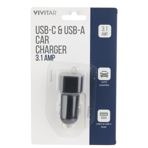 Vivitar USB-C and USB-A Car Charger - Dual Port Car Adapter for Fast Charging