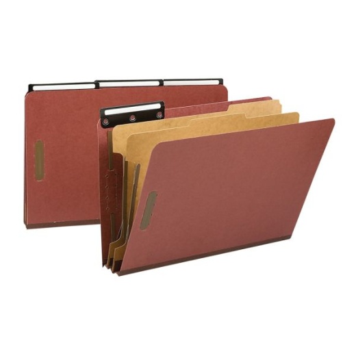 Smead 1/3-Cut Metal Tab Classification Folders - Legal Size, 2" Expansion, 60% Recycled, Red