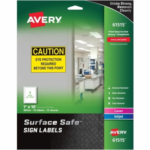 Avery Surface Safe Sign Labels, 7" x 10", Rectangle, Pack Of 15