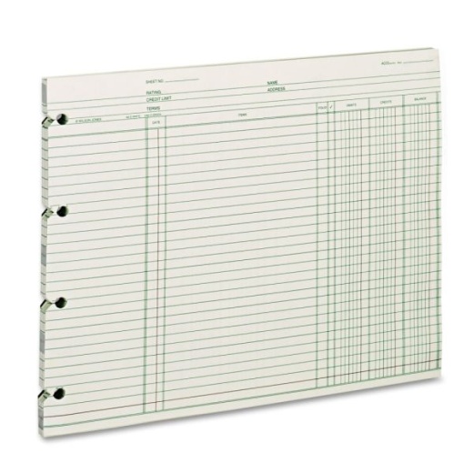 Wilson Jones Ledger Sheets, Ending Balance, 9 1/4" x 11 7/8", Green, Pack Of 100