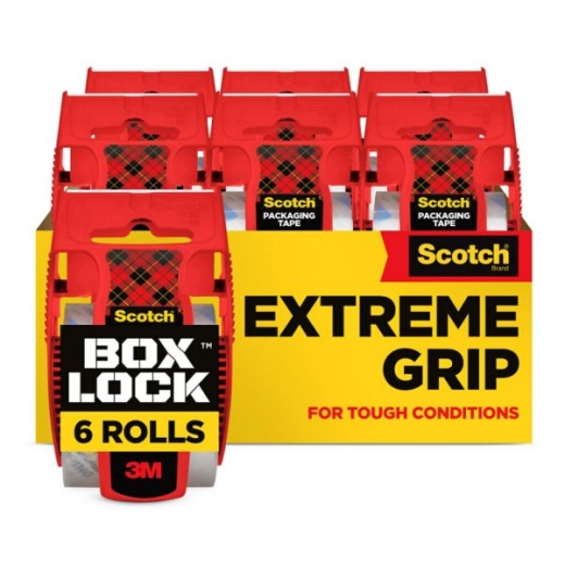 Scotch Box Lock Packing Tape, 1.88" x 22.2 yd, 6 Tape Rolls with Dispensers, Clear