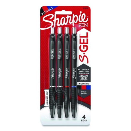 Sharpie S-Gel S-Gel High-Performance Gel Pen, Retractable, Bold 1 Mm, Assorted Ink Colors, Black Barrel, 4/Pack