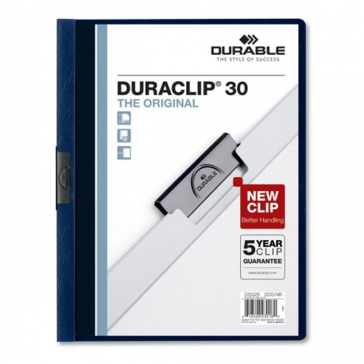 Durable Duraclip Report Cover, Clip Fastener, 8.5 x 11, Clear/Navy, 25/Box