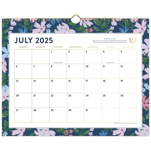 Simplified By Emily Ley For At-A-Glance Academic 2025-2026 Monthly Wall Calendar, Petite Floral, Medium, 15" X 12"