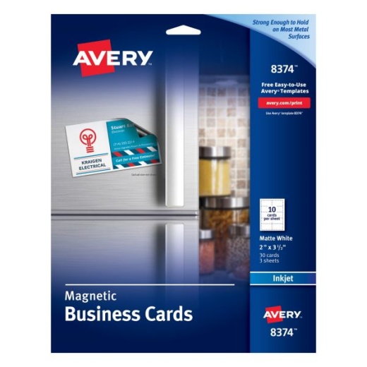 Avery Magnetic Business Cards, Inkjet, 2 x 3.5, White, 30 Cards