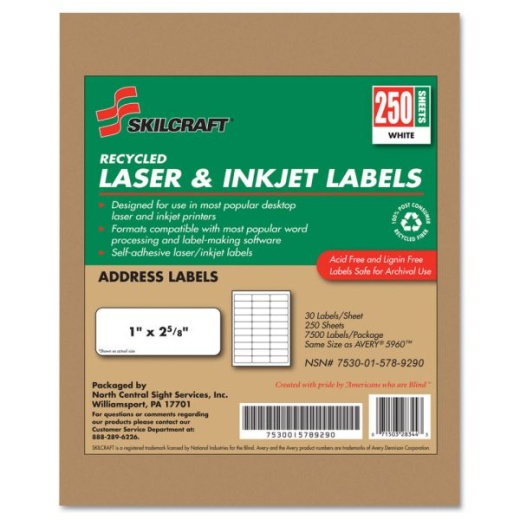 Skilcraft 100% Recycled Inkjet/Laser Address Labels