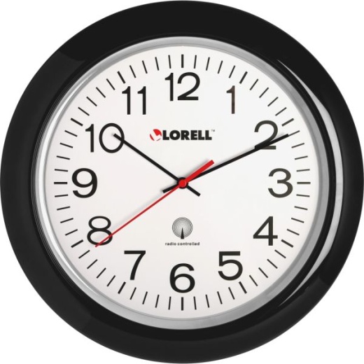Lorell 13 1/4" Round Atomic Wood Wall Clock, Black