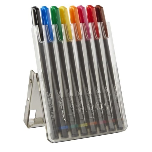 Sharpie Pens with Hard Case, Fine Point, Assorted Ink Colors, Pack of 8