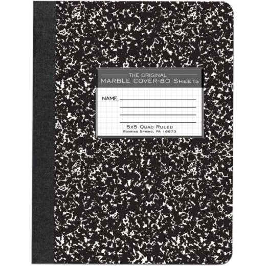 Roaring Spring Composition Book, 7 1/2" X 9 3/4", Quadrille Ruled, 80 Sheets, Black Marble