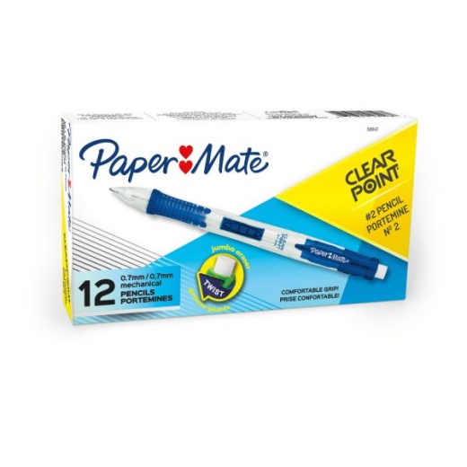 Paper Mate Clearpoint Mechanical Pencil, 0.7Mm, #2 Lead, Blue Barrel, Pack Of 12