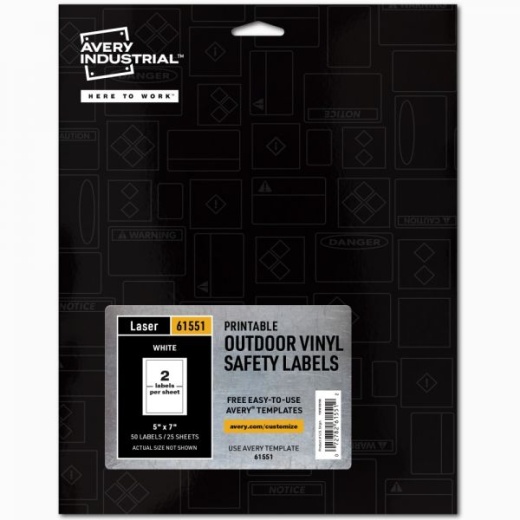 Avery Industrial Adhesive Labels, 61551, 7"W X 5"D, White, Pack Of 50 Labels