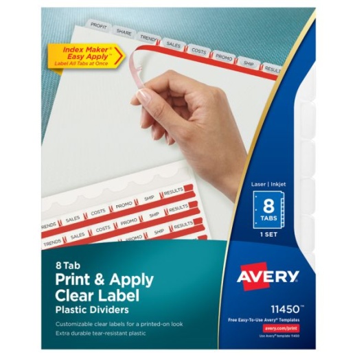 Avery Print & Apply Clear Label Translucent Plastic Dividers with Index Maker Easy Apply Printable Label Strip