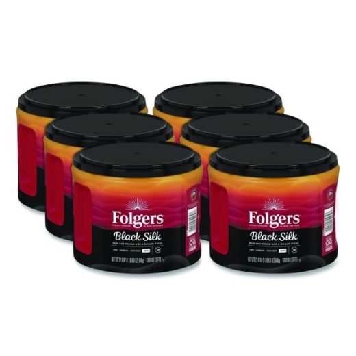 Folgers Coffee, Black Silk, Dark Roast - 24.2 Oz Canister (Makes About 210 Cups), 6 Canisters/Carton