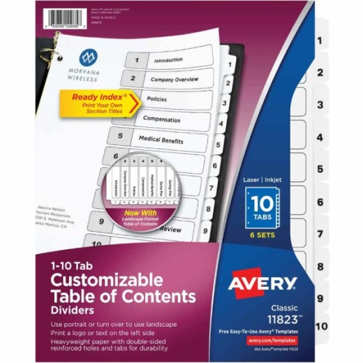Avery Ready Index 10-Tab Custom TOC Dividers