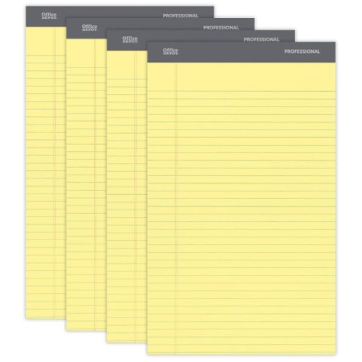 Professional Writing Pads, 8 1/2" X 14", Legal/Wide Ruled, 50 Sheets, Canary, Pack Of 4