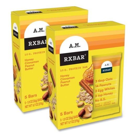 A.M. Rxbar Adult Bars, Honey Cinnamon Peanut Butter, 1.9 Oz Bar, 5 Bars/Packs, 2 Packs/Carton